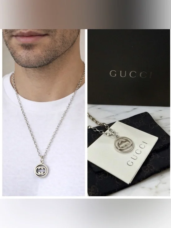 GUCCI Sterling Silver Interlocking G Pendant Necklace Ag 925 Italy - Picture 1 of 4